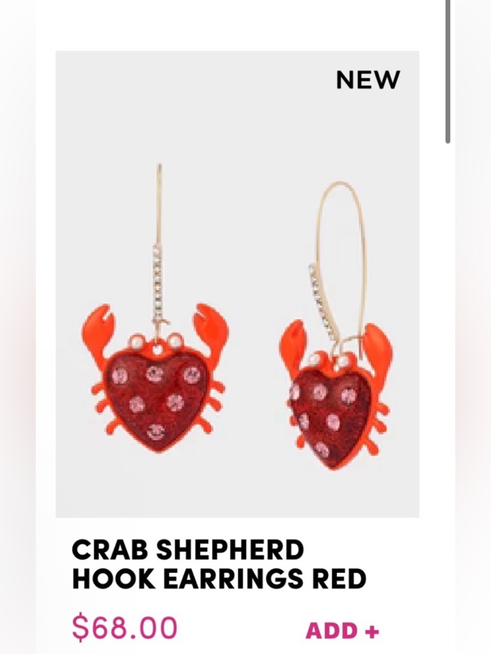Betsey Johnson Crab Shepherd Hook Earrings - Picture 4 of 4